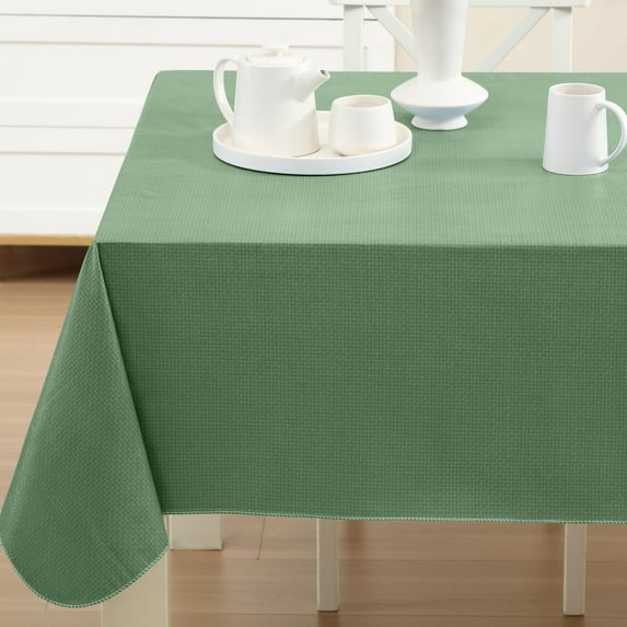 Newbridge Sage Green Basketweave 60 x 84 inch Rectangle Solid Vinyl Flannel Backed Dining Tablecloth