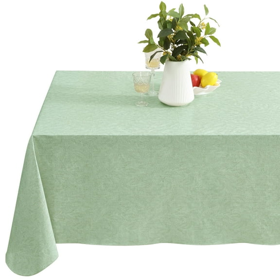 Newbridge Sage Green Napa Leaf Solid Color 60 x 120 inch Rectangle Vinyl Flannel Backed Tablecloth