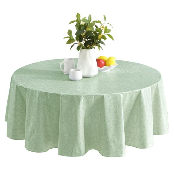 Newbridge Sage Green Napa Leaf Solid Color 70 inch Round Vinyl Flannel Backed Tablecloth
