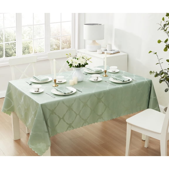 Newbridge Sage Green Ribbons and Bows Damask 60 x 144 inch Rectangle Fabric Tablecloth for Party