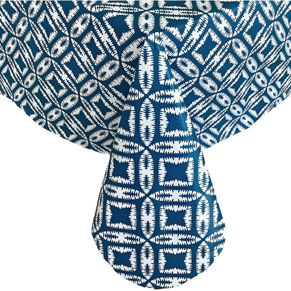 Newbridge Sand Dollar Ikat Style Print 70 inch Round Flannel Backed Vinyl Tablecloth