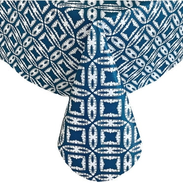 Newbridge Sand Dollar Ikat Style Print 70 inch Round Flannel Backed Vinyl Tablecloth