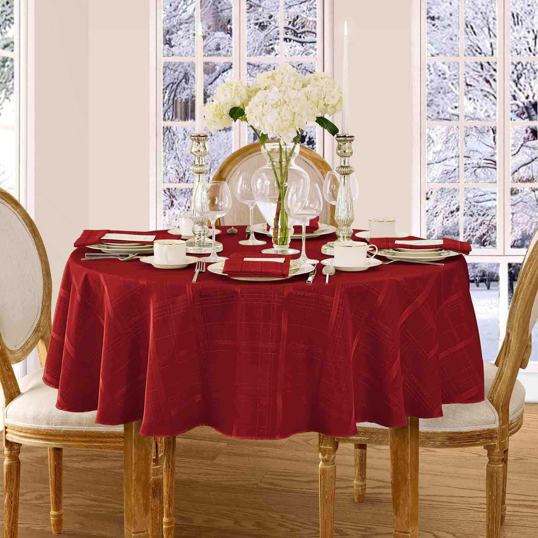 Newbridge Scarlet Red Elegance Plaid 60 x 84 inch Oval Fabric Dining Room Party Tablecloth