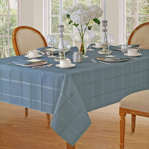 Newbridge Shadow Blue Elegance Plaid 52 x 70 inch Rectangle Fabric Dining Room Party Tablecloth
