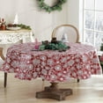 thumbnail image 1 of Newbridge Snowfall Snowflake Plaid Christmas Print Vinyl Flannel Backed Tablecloth Contemporary Snowflake Design Easy Care Wipe Clean Xmas Tablecloth, 60 Inch x 84 Inch Oval, Red, 1 of 6