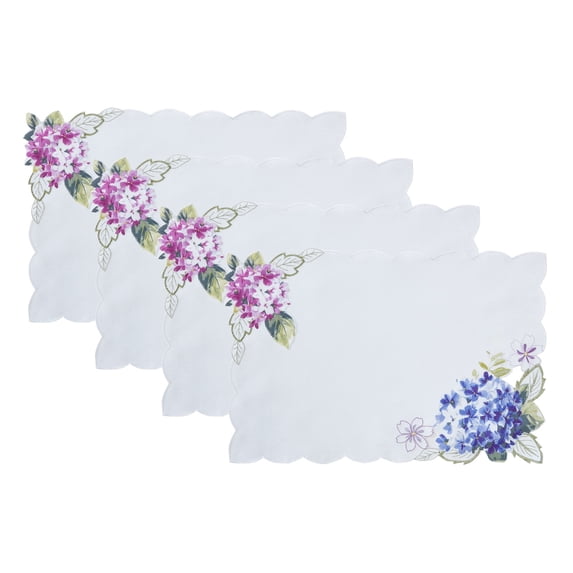 Elrene Home Fashions Spring Hydrangea Floral Cutwork Placemats, Set of 4, Multi, 13" x 19"