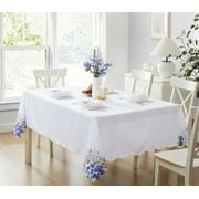 Newbridge Spring Hydrangea Square Embroidered Tablecloth, 52 x 52 Inch, Spring Cutwork Fabric Table Cloth