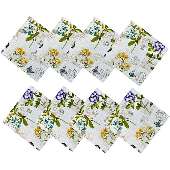 Newbridge Square Fabric Napkins, Set of 8 Napkins, Botanical Blossoms, Dining Room, Party and Holiday Indoor Outdoor Fabric Napkins, Vibrant Summer Floral and Butterfly