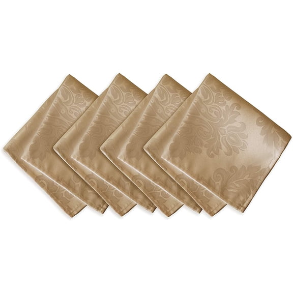 Newbridge Gold Beige Damask Barcelona Scroll Set of 4 Square Fabric Holiday Dining Napkins