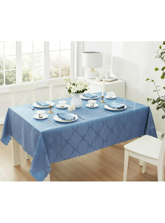 Newbridge Square Tablecloth, 52 x 52 Inch, Ribbons and Bows Easter Damask, Wrinkle and Stain Resistant Fabric Table Cloth, Blue