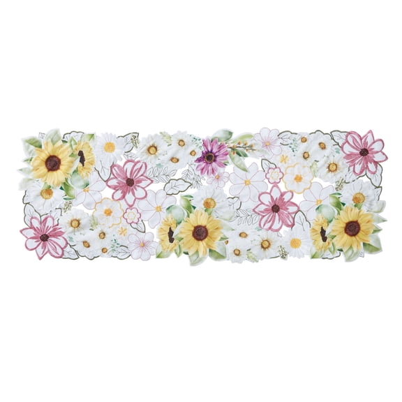 Elrene Home Fashions Sunflower and Daisies Allover Table Runner, Multicolor, 13" x 36"