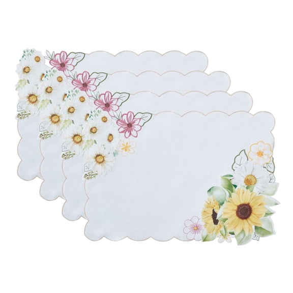 Elrene Home Fashions Sunflower and Daisies Placemats, Set of 4, Multi, 13" x 19