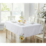 Newbridge Sunflowers and Daisies Square Embroidered Tablecloth, 52 x 52 Inch, Spring Cutwork Fabric Table Cloth