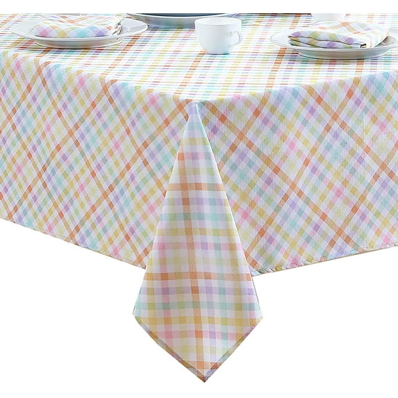 Newbridge Sunshine Gingham Yellow Orange and Purple Check 52 x 70 inch Rectangle Fabric Tablecloth