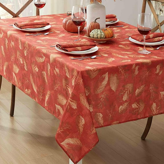 Newbridge Thanksgiving Autumn Spice Metallic Foliage 52 x 52 inch Square Fabric Tablecloth