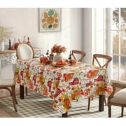 Newbridge Thanksgiving Blessed Harvest Rectangle Vinyl Tablecloth with Flannel Backing, 60 x 120 Inch, Fall and Autumn Rustic Farm and Pumpkin Table Cover for Holiday Party Dining