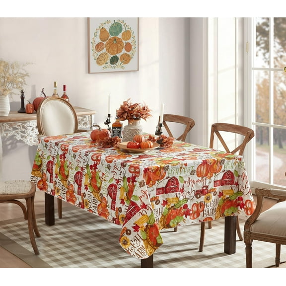 Newbridge Thanksgiving Blessed Harvest Rectangle Vinyl Tablecloth with Flannel Backing, 60 x 120 Inch, Fall and Autumn Rustic Farm and Pumpkin Table Cover for Holiday Party Dining