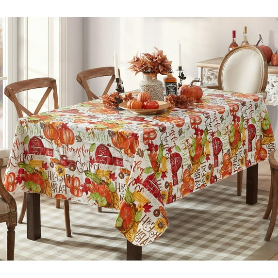 Newbridge Thanksgiving Blessed Harvest Rectangle Vinyl Tablecloth with Flannel Backing, 60 x 84 Inch, Fall and Autumn Rustic Farm and Pumpkin Table Cover for Holiday Party Dining