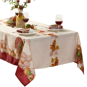 Newbridge Thanksgiving Country Harvest Turkey 52 x 52 inch Square Fabric Bordered Tablecloth
