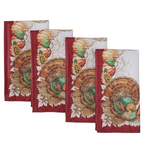 Newbridge Thanksgiving Country Harvest Turkey Set of 4 Fabric Bordered Napkins