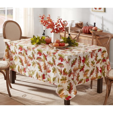 Newbridge Thanksgiving Fall Acorn and Leaf Print 60 x 84 inch Rectangle Vinyl Tablecloth with Flannel Backing