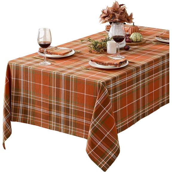 Newbridge Thanksgiving Fall Harvest Plaid Rust and Green 52 x 70 inch Rectangle Fabric Tablecloth