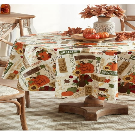Newbridge Thanksgiving Fall Hayride and Happy Scarecrow Oval Vinyl Tablecloth with Flannel Backing, 60 x 84 Inch, Fall Gingham Turkey Rustic Autumn Easy Table Cloth for Holiday Dining