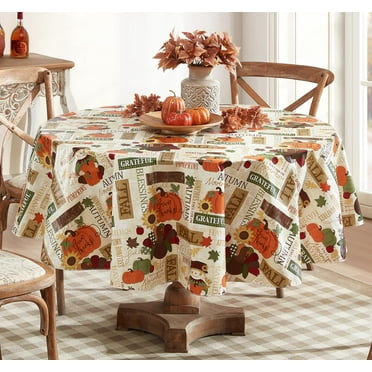 Newbridge Thanksgiving Fall Hayride and Happy Scarecrow Round Vinyl Tablecloth with Flannel Backing, 70 Inch, Fall Gingham Turkey Rustic Autumn Easy Table Cloth for Holiday Dining