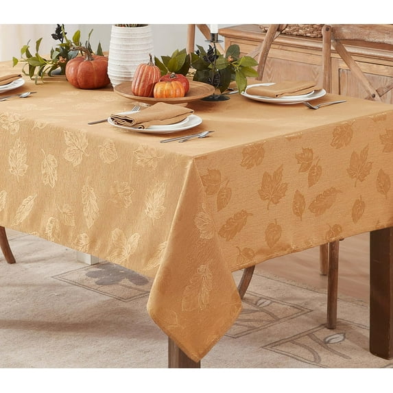 Newbridge Thanksgiving Gold Tremont Autumn Leaf Damask 60 x 144 inch Rectangle Fabric Tablecloth