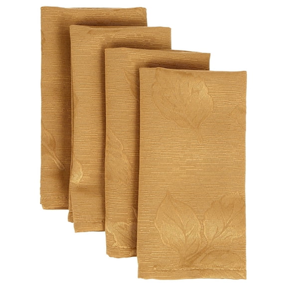 Newbridge Thanksgiving Gold Tremont Autumn Leaf Damask Set of 4 Fabric Napkins