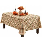 Newbridge Thanksgiving Harvest Farmhouse Diagonal Plaid Rectangle Vinyl Tablecloth with Flannel Backing, 60 x 120 Inch, Autumn and Fall Earthtone Rustic Plaid Table Cover for Holiday Party Dining