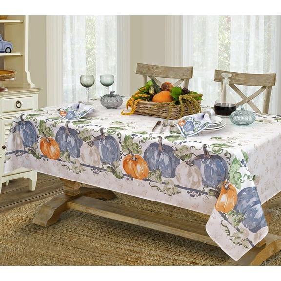 Newbridge Thanksgiving Pumpkin Vine Stonewashed Bordered 52 x 70 inch Rectangle Fabric Tablecloth