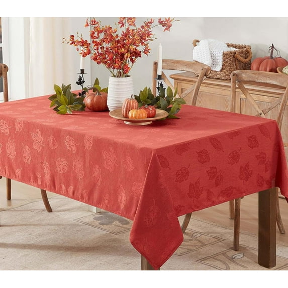 Newbridge Thanksgiving Spice Tremont Autumn Leaf Damask 60 x 84 inch Rectangle Fabric Tablecloth