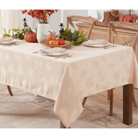 Newbridge Thanksgiving Taupe Tremont Autumn Leaf Damask 52 x 70 inch Rectangle Fabric Tablecloth