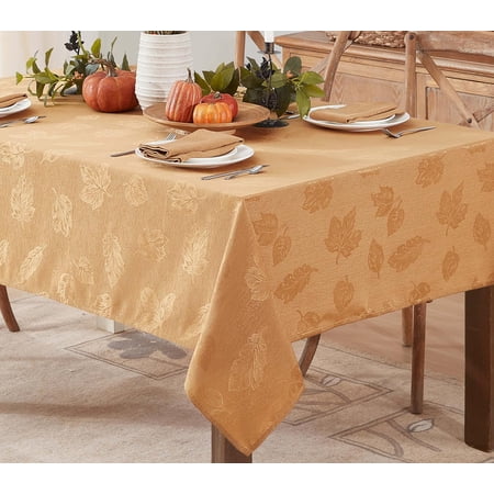 Newbridge Thanksgiving Gold Tremont Autumn Leaf Damask 60 x 84 inch Rectangle Fabric Tablecloth