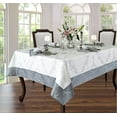 thumbnail image 1 of Newbridge Valencia Two Tone Bordered Damask Fabric Tablecloth, Wrinkle and Stain Resistant Fine Dining Holiday Hotel Quality Tablecloth, 52 Inch x 52 Inch Square, White/Silver, 1 of 7