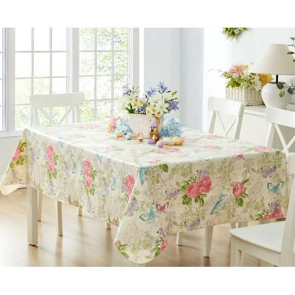 Newbridge Victoria Pink Rose Floral 60 x 102 inch Rectangle Vinyl Flannel Backed Dining Tablecloth