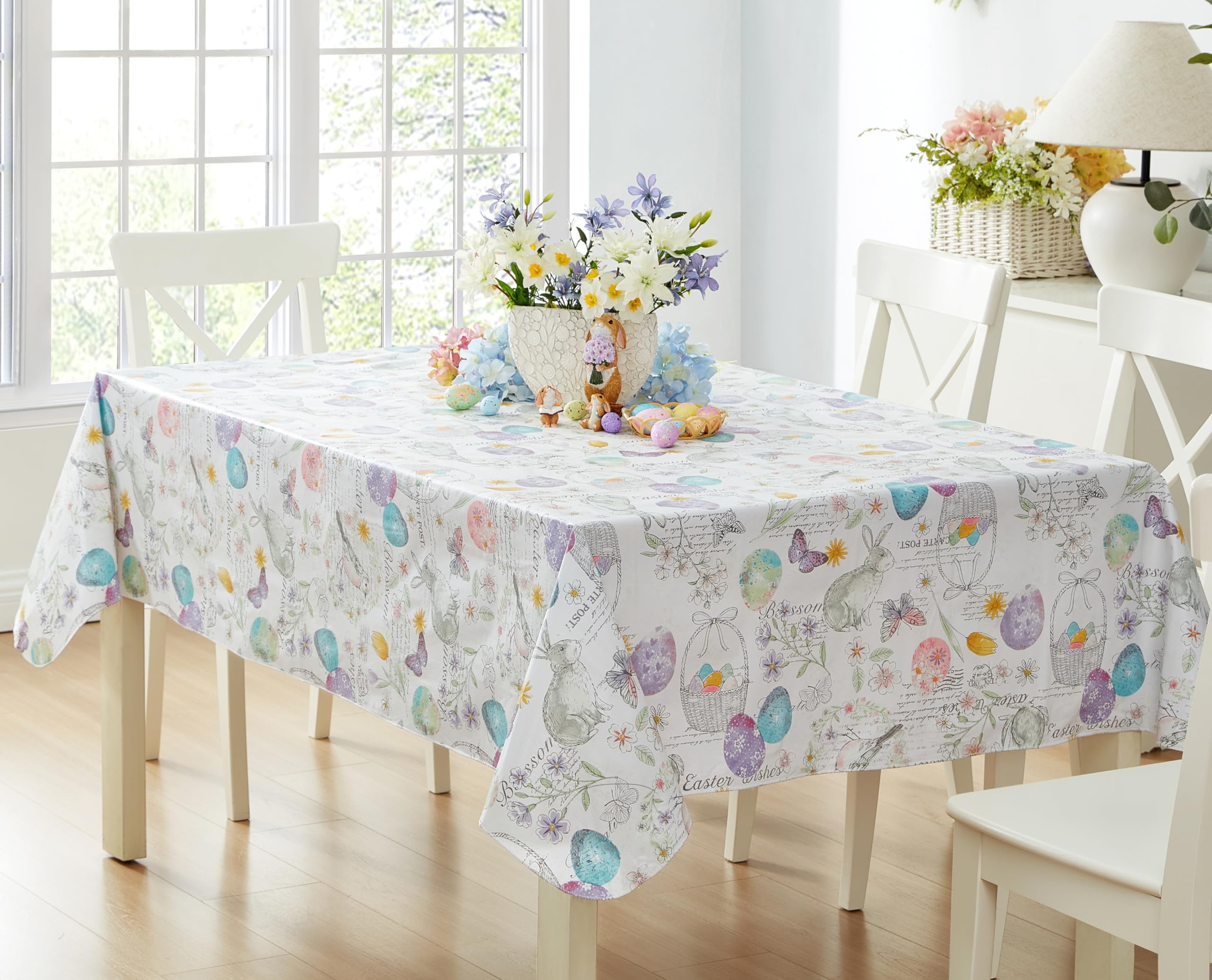 Newbridge Vinyl Rectangle Tablecloth, 60 x 84 Inch, Easter Bunny ...