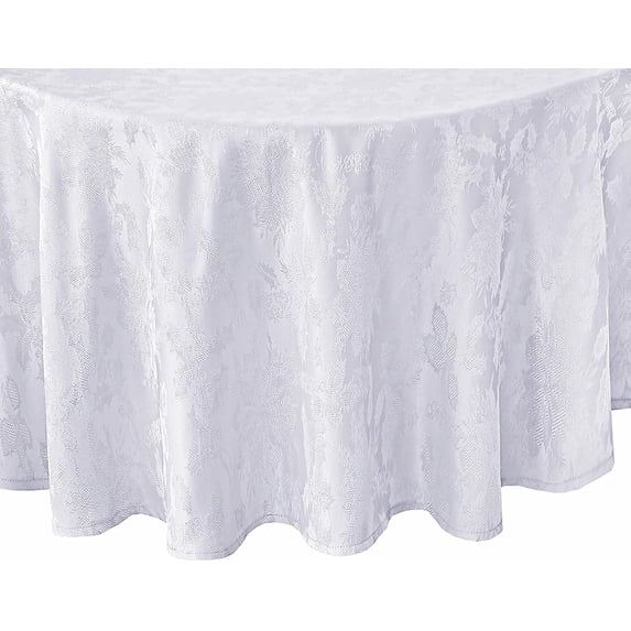 Newbridge White Christmas Carol Holiday Noel Damask 60 x 84 inch Oval Fabric Dining Tablecloth