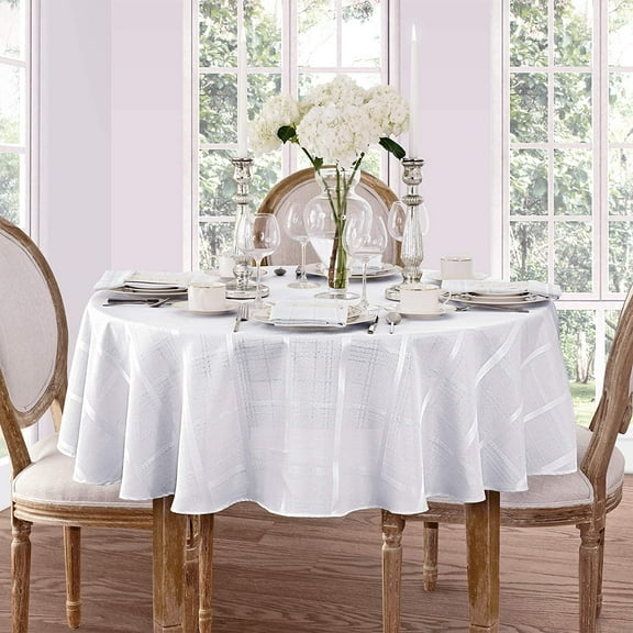 Newbridge White Elegance Plaid 60 x 84 inch Oval Fabric Dining Room Party Tablecloth