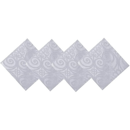 Newbridge White Ironworks Scroll Damask Holiday, Thanksgiving and Christmas Fabric Napkin Set, Contemporary Damask Soil Resistant, No Iron, Soil Resistant Napkins, Set of 8 Fabric Napkins