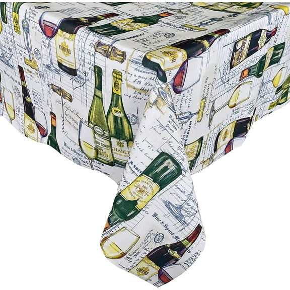 Newbridge Wine Merchant Indoor/Outdoor Fabric Tablecloth, Stain Resistant, Wrinkle Free Fabric Tablecloth, 60 Inch x 102 Inch Rectangle