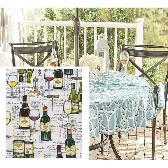 Newbridge Wine Merchant Indoor Outdoor Fabric Tablecloth, Stain Resistant, Wrinkle Free Fabric Tablecloth, 70 Inch Zippered Umbrella Round