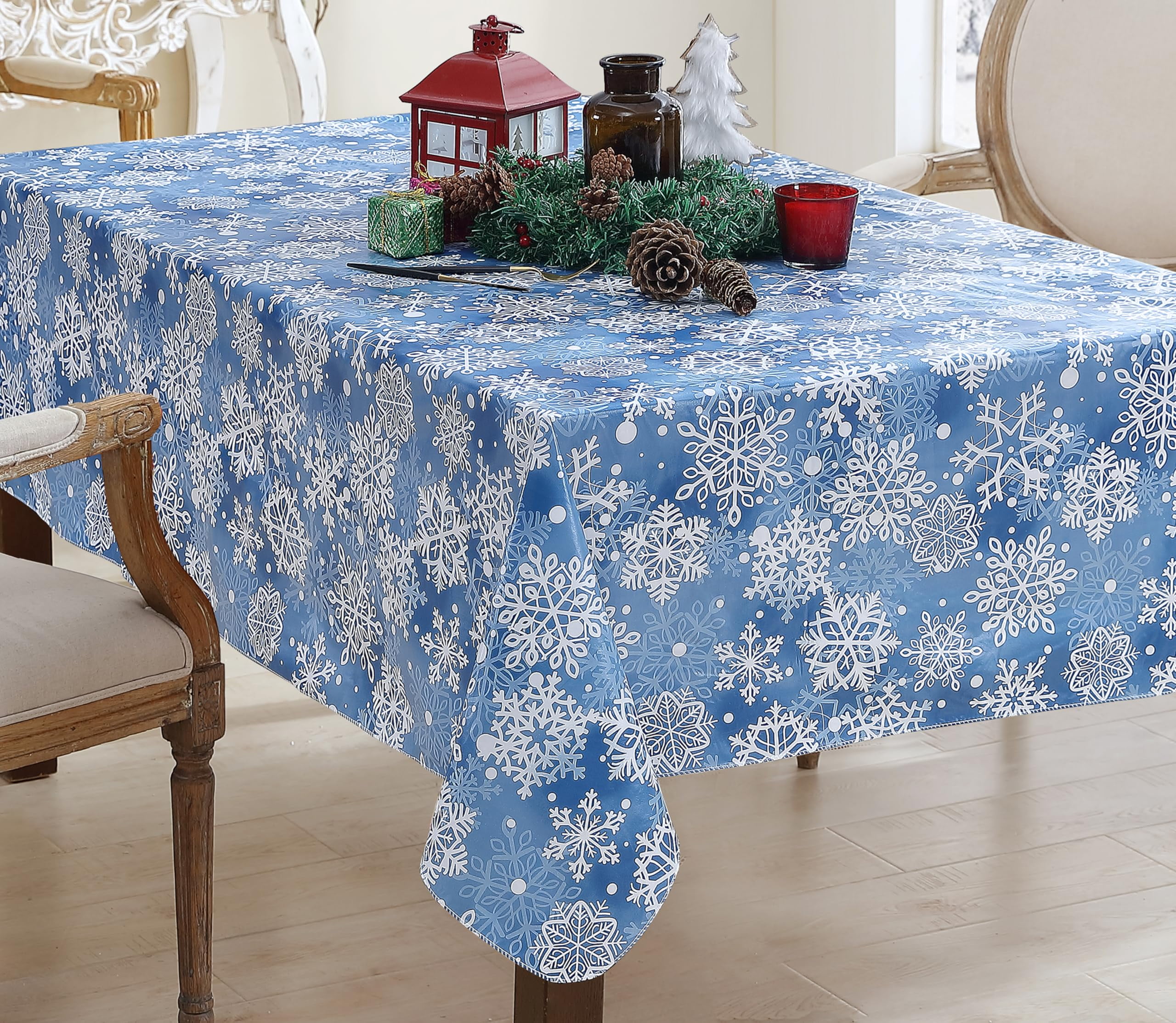CAIT Chapman Holiday Snowflakes Tablecloth - 60x120 Rectangle With Gold Metallic Thread