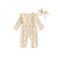 thumbnail image 1 of Newbron Baby Girl Easter Outfit 0 3 6 12 18 Months Carrot Bunny Print Long Sleeve Cotton Linen Jumpsuit Romper with Headband, 1 of 8