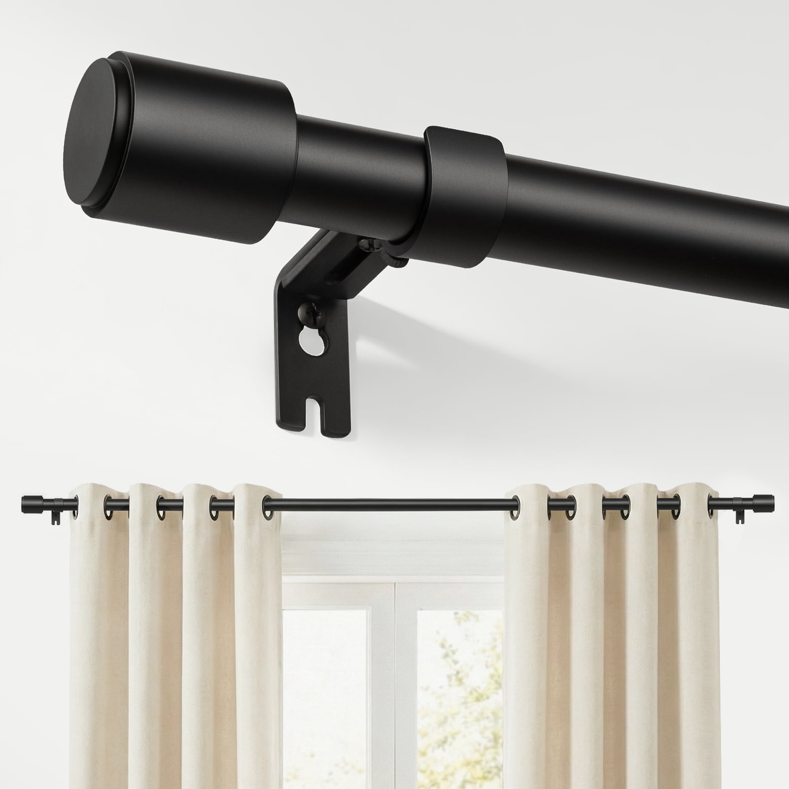 Newburos Heavy Duty Curtain Rods,1 Inch Black Curtain Rod Adjustable for Windows 32 to 48 Inch with Metal Finials,Easy Installation and Modern Design for Living Room & Bedroom