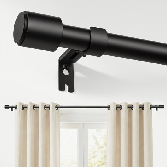 Newburos Heavy Duty Curtain Rods,1 Inch Black Curtain Rod Adjustable for Windows 48 to 86 Inch with Metal Finials,Easy Installation and Modern Design for Living Room & Bedroom