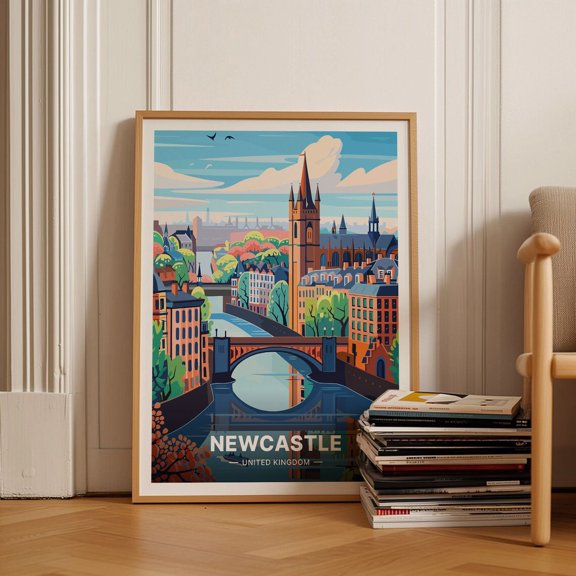 Newcastle Cityscape United Kingdom Travel Wall Decor, Unframed Canvas 12x16in