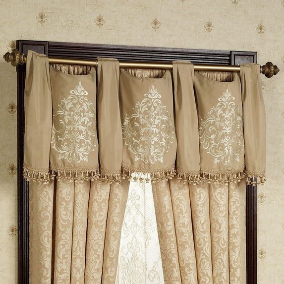 Newcastle Golden Tan Damask Scroll Bedding Window Treatment Valance 3 Swag 56 x 20