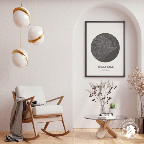 Newcastle Map Modern City Artistic Decorative Design Statement Accent Interior Display Wall Art